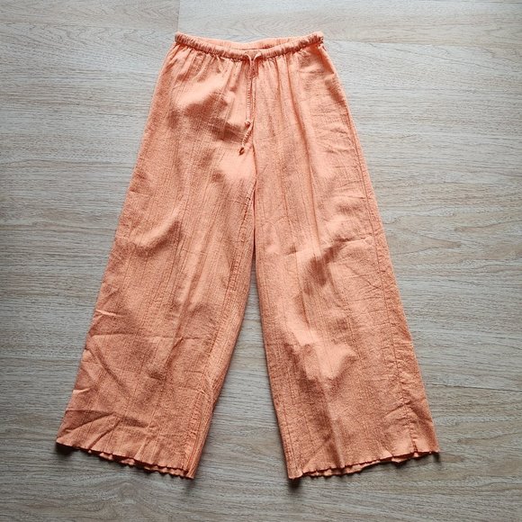 Vintage J.Jill Crinkle Familiar Fit at Waist Pull-On Wide Leg Pants Orange - Picture 1 of 7